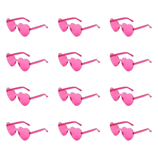 12 pezzi di Occhiali da Sole per Donna a forma di cuore senza bordo - Lenti trasparenti in pastello