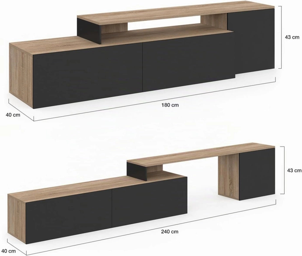 BASILE mobile TV angolare modulare da 180-240 cm in legno e nero