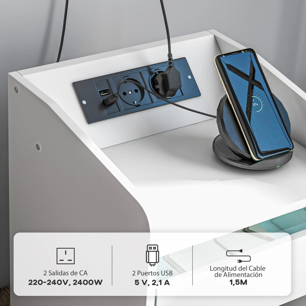 Comodino con LED e USB ¨C zephmum ¨C Bianco 40x40x58 cm