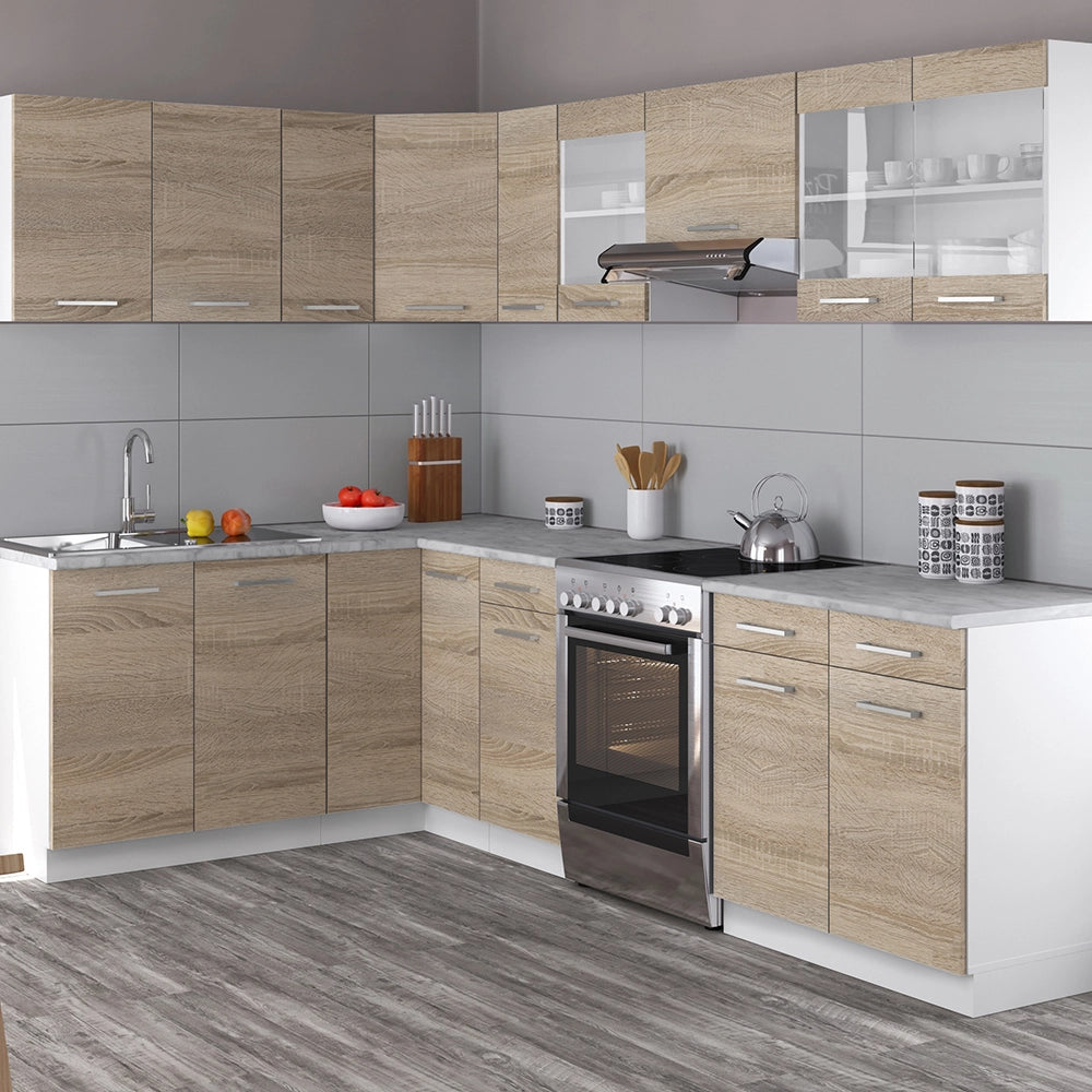 Vicco Cucina ad angolo Bianco/Sonoma 267 x 167 cm , PL Marmo con striscia LED