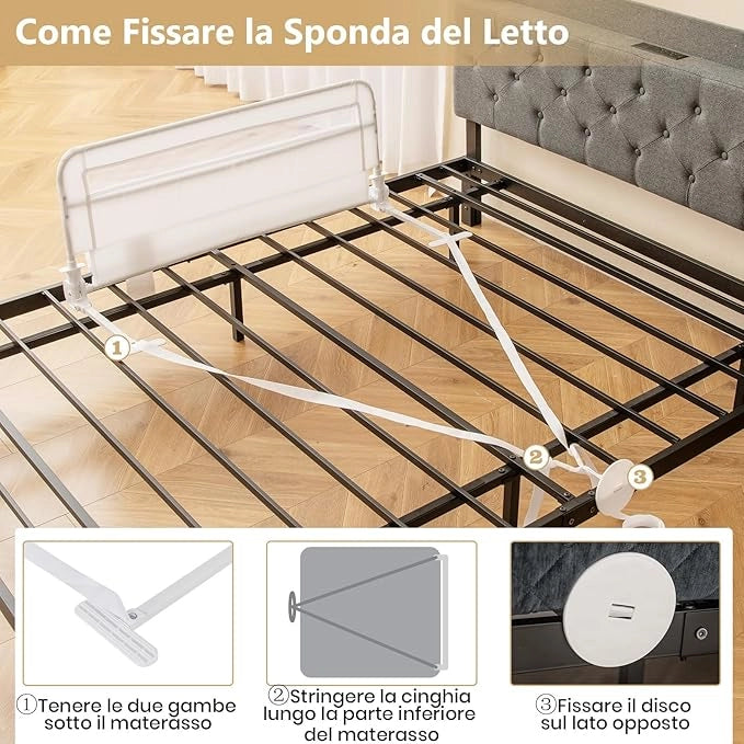 Sponda da Letto per Bambini 100/120 cm, Barriera Pieghevole per Letto, con Cintura di Sicurezza, Sponda di Sicurezza per Bambini, per Letti Singoli, Doppi, 100/120 x 41 x 42 cm (100 cm,Bianco)