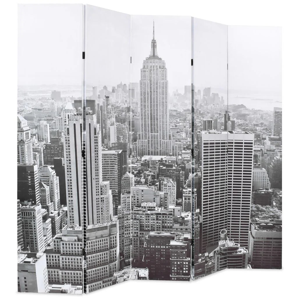 Paravento pieghevole divisorio mobile decorativo 200 cm New York bianco e nero 0802020