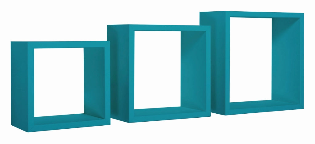 Set 3 Mensole da Parete Cubo in Fibra di Legno Incubo Blu Atollo