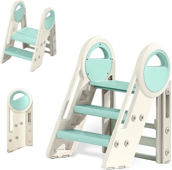 Opstapkruk per bambino - 2 gradini e 3 gradini - regolabile in altezza - camera da bagno camera per bambini cucina - blu bianco
