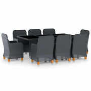 Set da Pranzo da Giardino 9pz e Cuscini Polyrattan Grigio Scuro 3060167