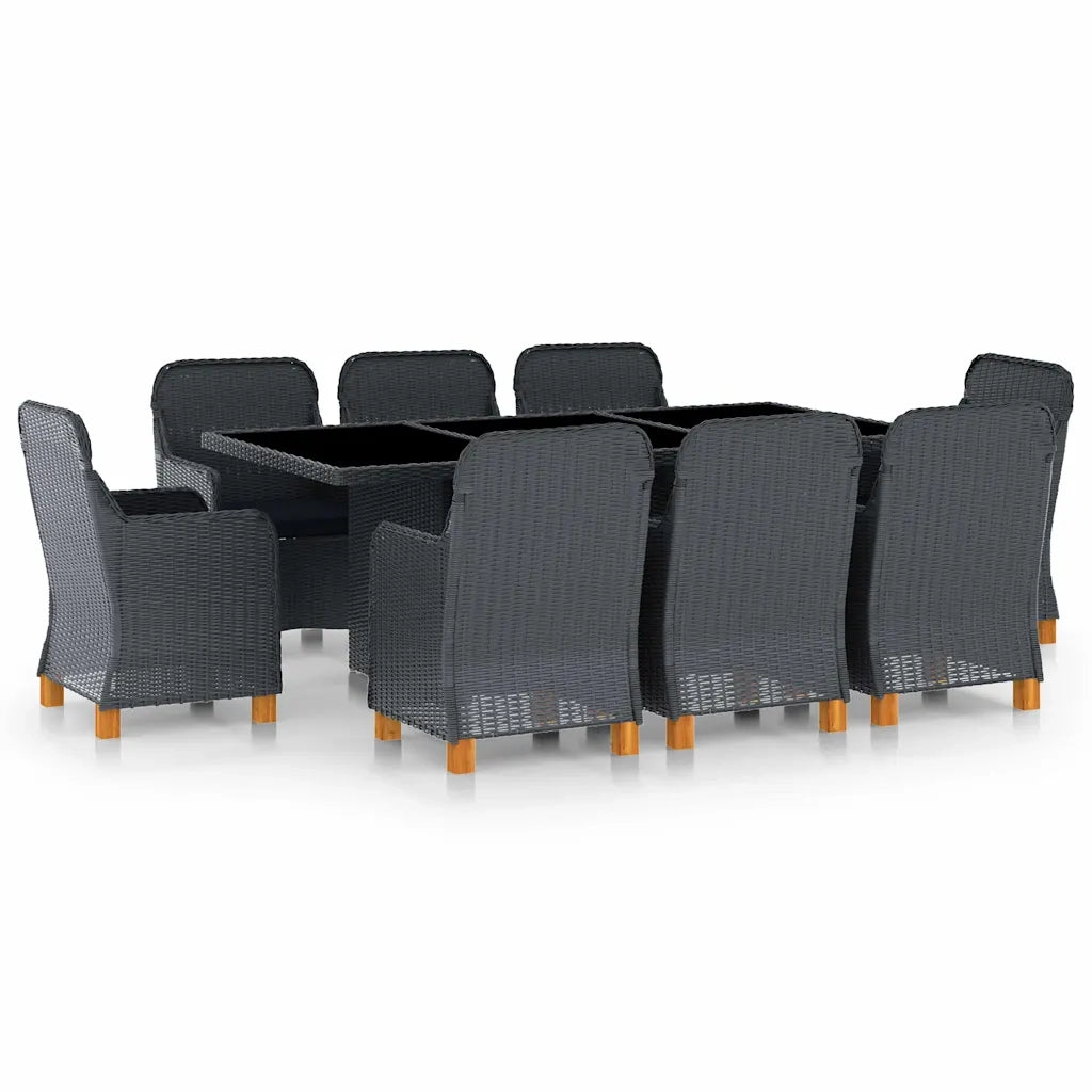 Set da Pranzo da Giardino 9pz e Cuscini Polyrattan Grigio Scuro 3060167
