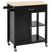 Carrello da Cucina con Cassetto, Armadietto e Ruote ¨C Minimal ¨C Legno, Nero, 83x45x88cm
