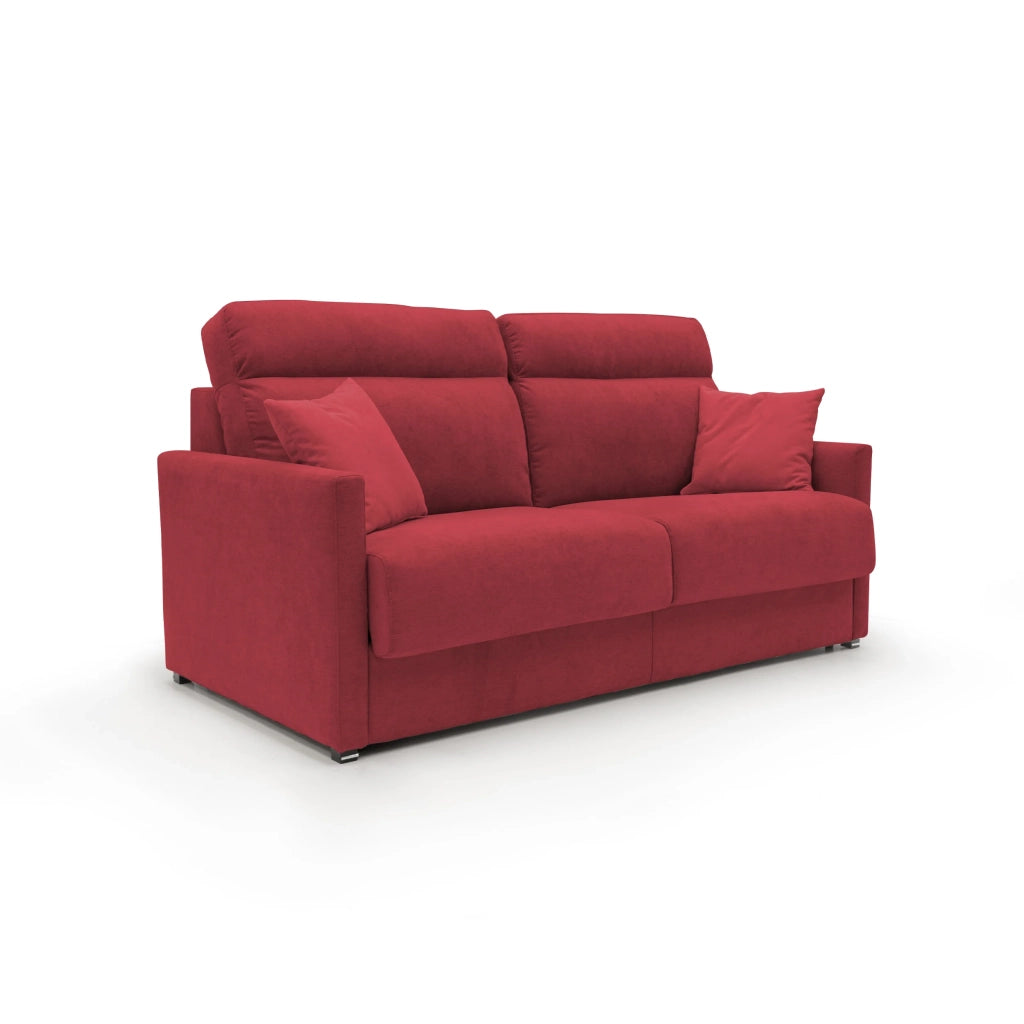 Margot Divano letto matrimoniale con schienale morbido alto in tessuto T02 176 cm (mat. 140x197) rosso