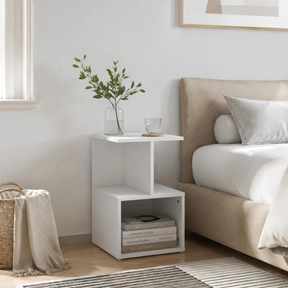 White Bedside Table 35x35x55 Cm, Made Of Engineered Wood
