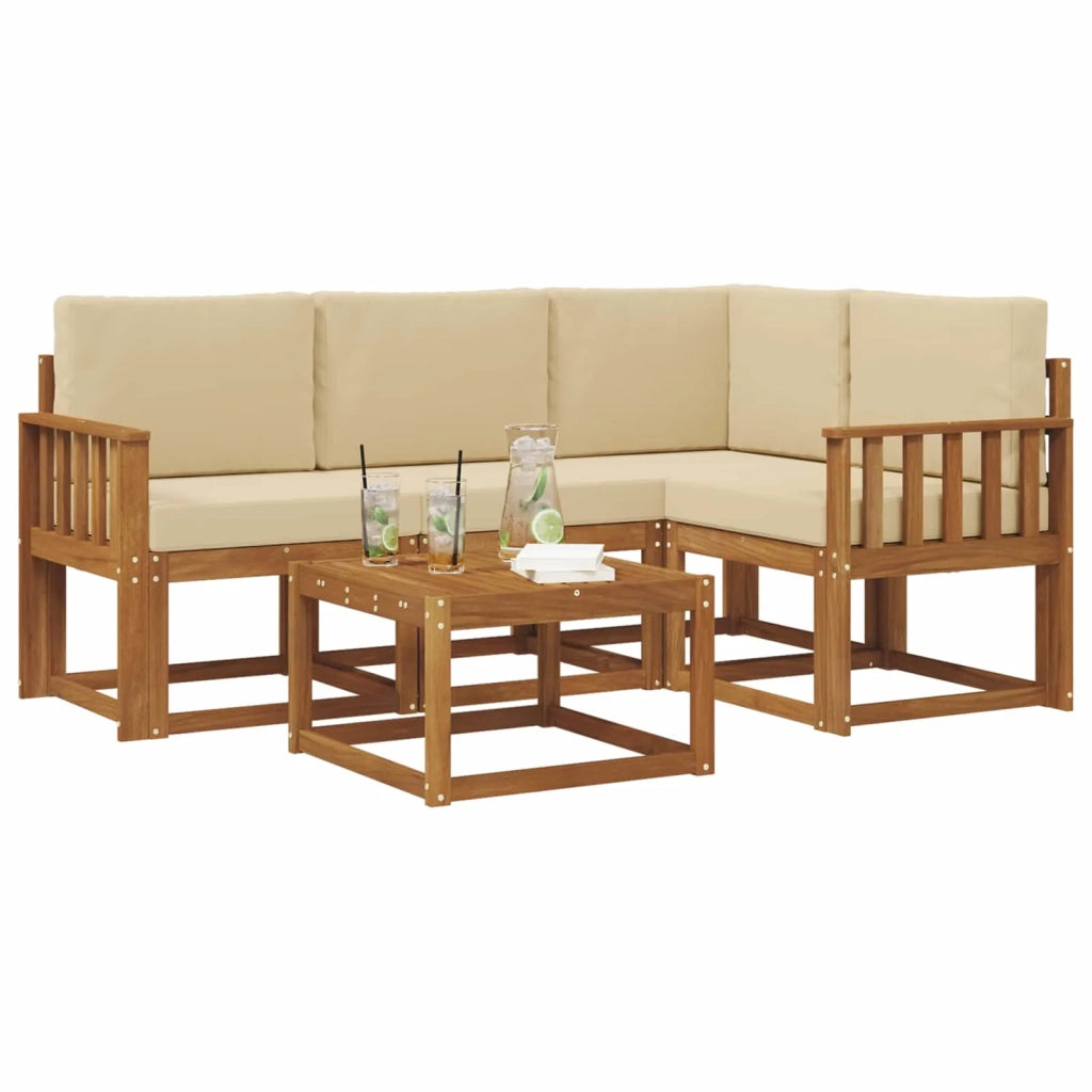 Set di divani da esterno con cuscino 5 pcs Naturale e Beige 3366356