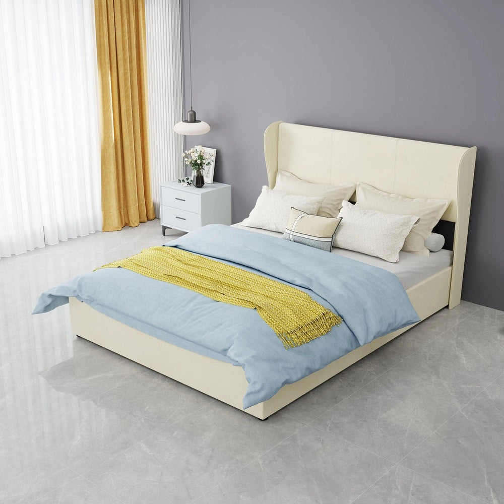 Letto Contenitore Imbottito con Testiera ¨C MINIMAL ¨C Beige 140x200 con Materasso