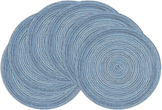 Piatti per tavola, rotondi, blu, 38 cm, intrecciati, lavabili, rotondi, tessuto resistente al calore, per Natale, festa, cucina, 6 pezzi