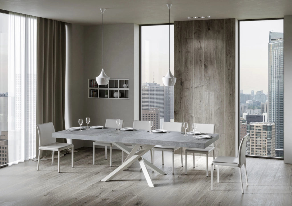 Tavolo allungabile 90x160/420 cm Volta Premium cemento telaio bianco