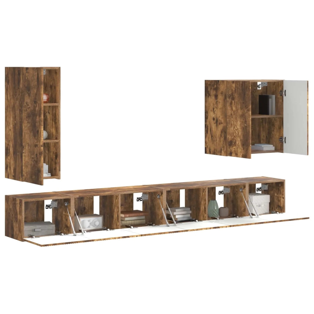 Set di Mobiletto da TV a Parete 6 pcs Rovere fumé 3408948