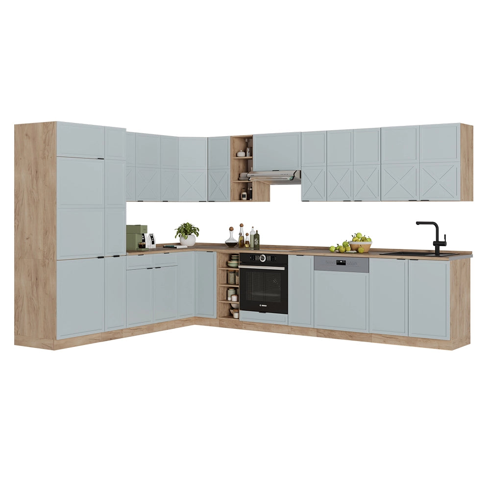 Cucina angolare completa Fame-Line Blu-grigio chiaro/Rovere dorato 347 x 60 cm, PL Antracite Vicco