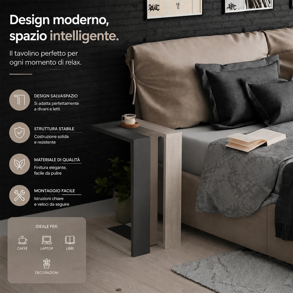 Tavolino Ausiliario Tavolo Mobile Design Moderno Antracite Bianco Antico Tortora
