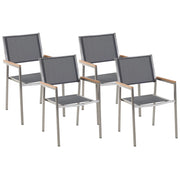 Set di 4 Sedie da Pranzo da Giardino Seduta in Tessuto Grigio e Argento Gambe in Acciaio Inox Impilabili da Esterno