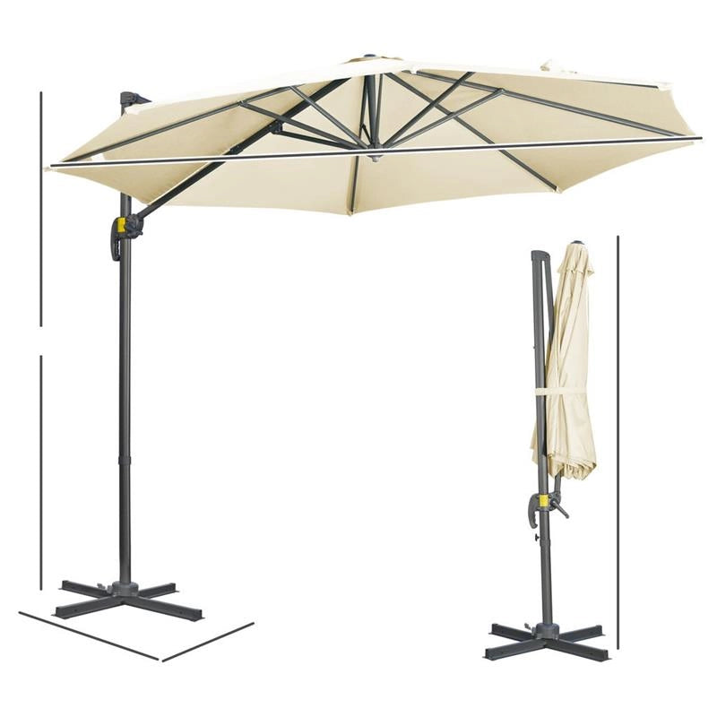 OMBRELLONE DA GIARDINO REGOLABILE E GIREVOLE A 360° 294 X 248 CM BIANCO CREMA