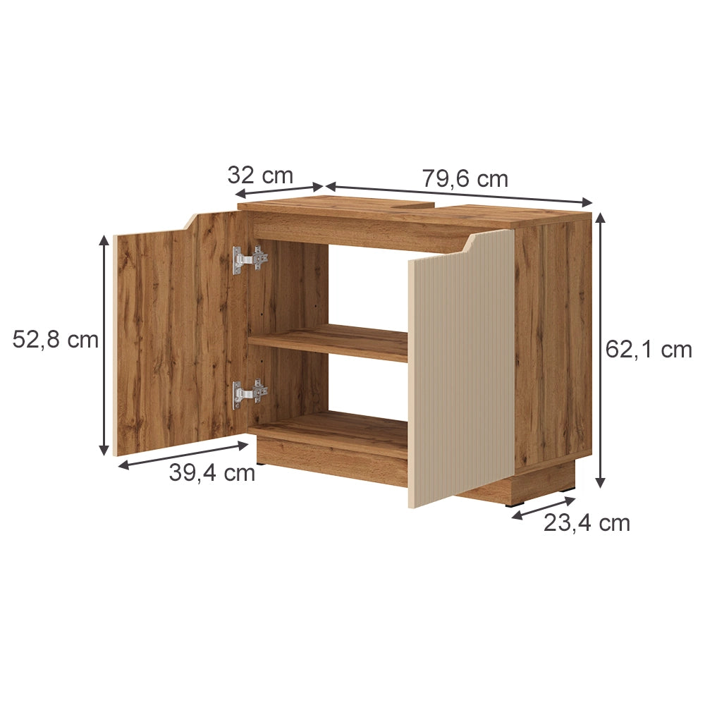Vicco Mobile sottolavabo per bagno Rovere/cashmere a righe 79.6 x 62.1 cm con 2 porte
