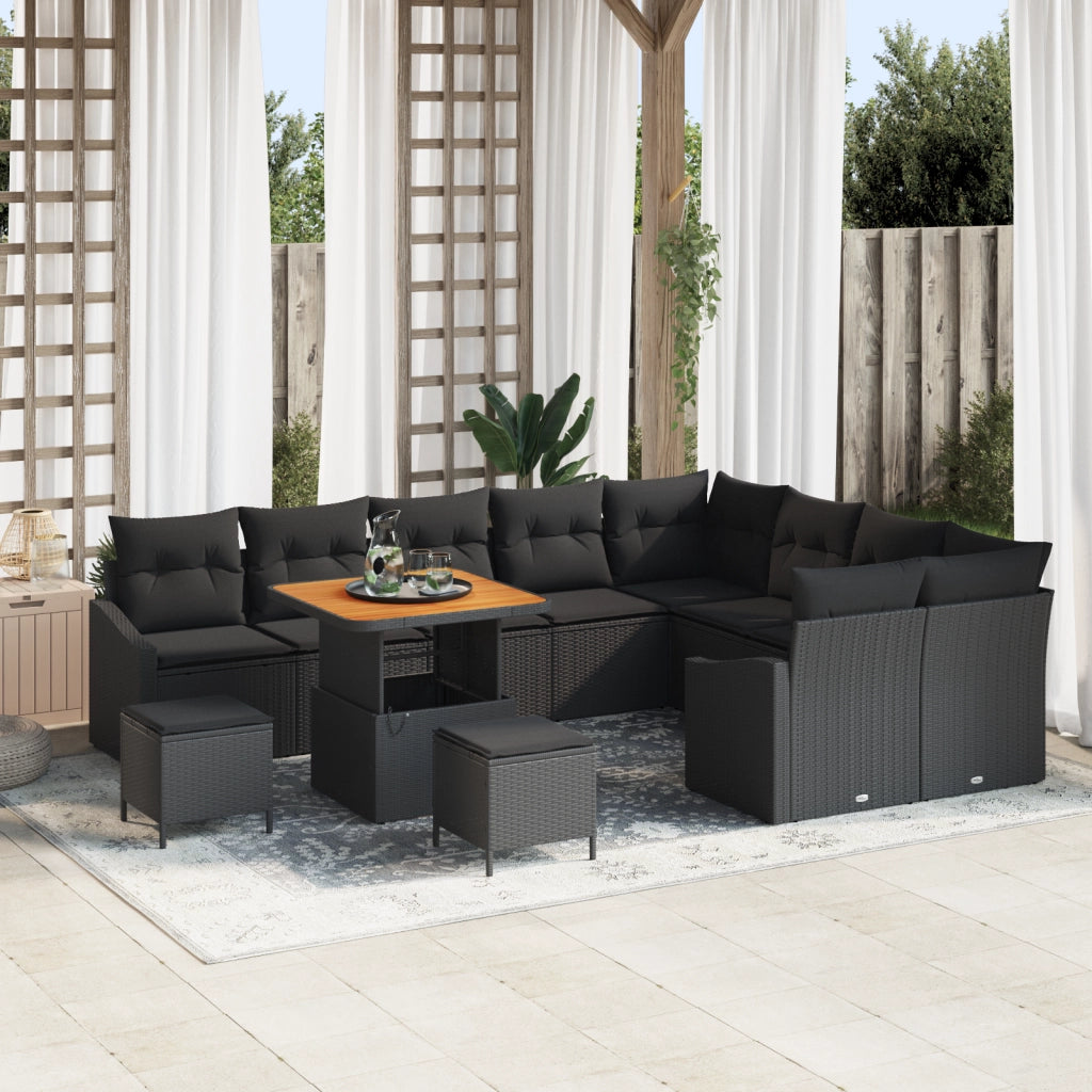 Set divani giardino  con cuscini 12 pezzi beige polyrattan acacia