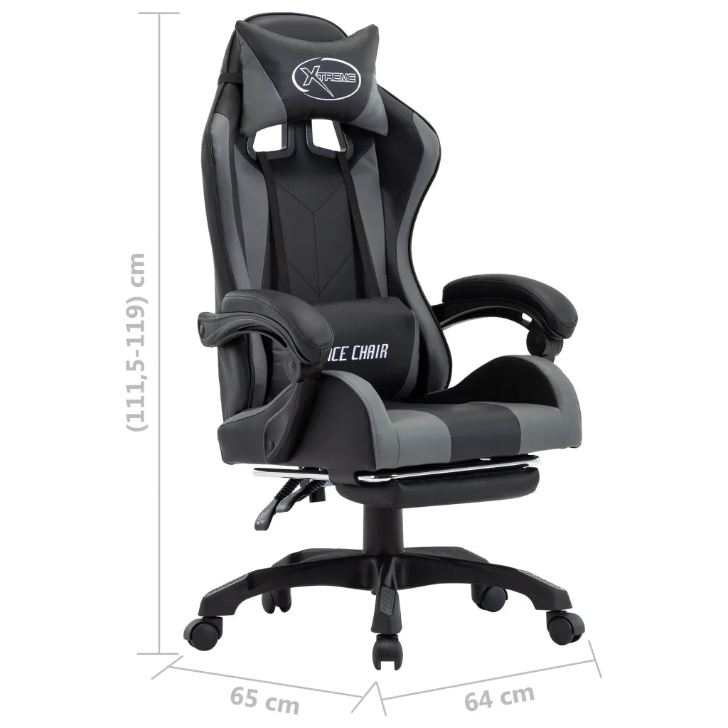 Sedia da Gaming con Poggiapiedi Grigia e Nera in Similpelle 287990