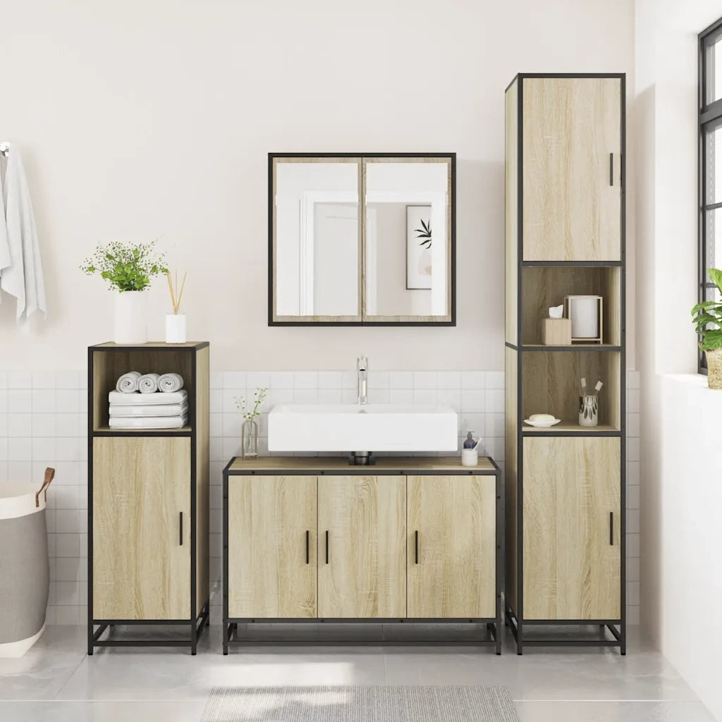Mobile Lavabo Bagno Rovere Sonoma 90x33x60 cm Legno Multistrato