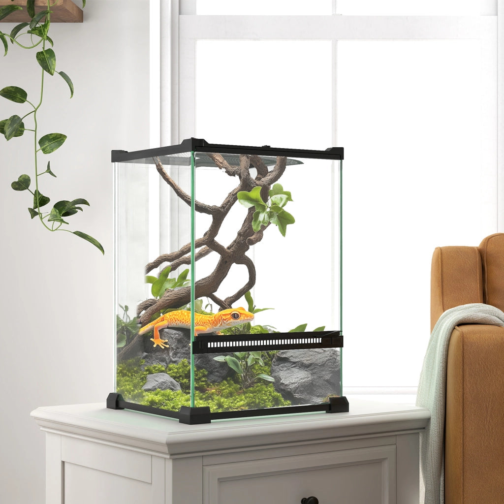 Terrario in vetro per rettili 12L ¨C zephmum ¨C 20x20x30cm nero con coperchio a griglia