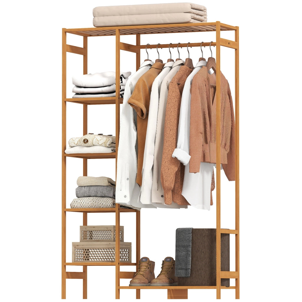 Appendiabiti in Legno di Bamb¨´ con Scaffale a 6 Ripiani ¨C Zephmum ¨C 90x30x145 cm