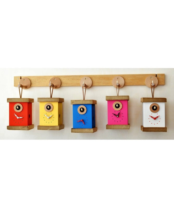 Orologio con cucù Titti in mdf laccato e abete spazzolato Made in Italy