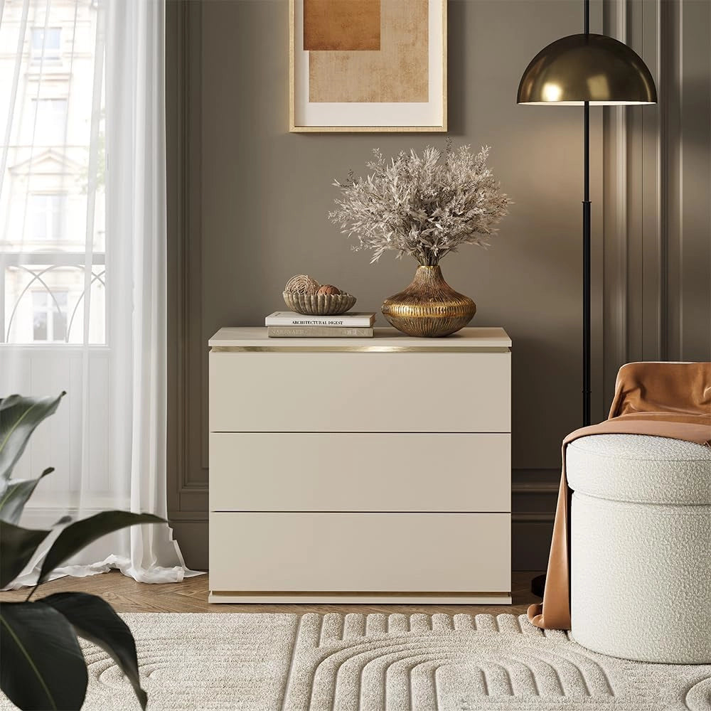 Cassettiera per camera da letto Linette, Oro, 80 x 70 cm con 3 cassetti