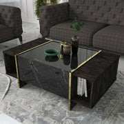 Tavolino da salotto Salvador, Tavolo basso da caffè, Portariviste per divano, Ripiano da soggiorno, 104x60h37 cm, Nero e Oro