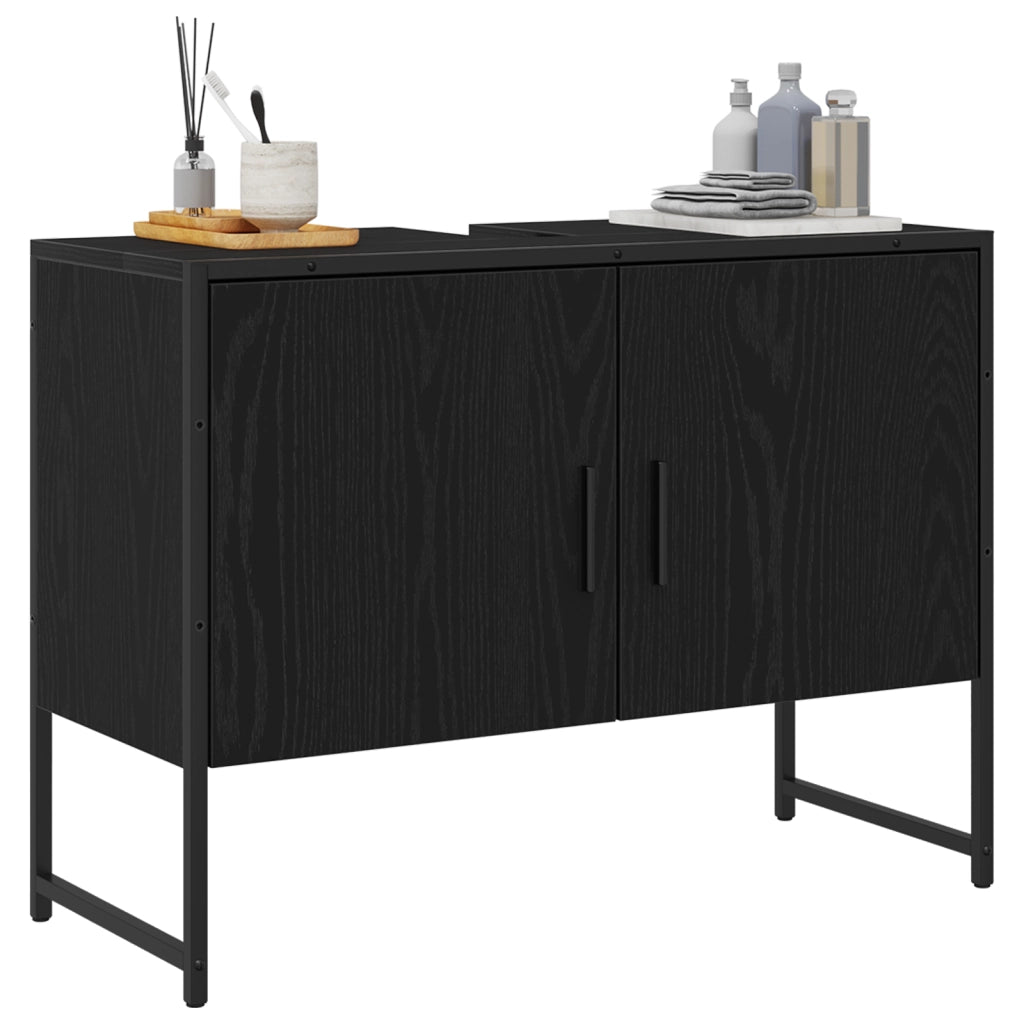 Mobile Porta Lavabo Rovere Nero 80x33x60 cm Legno ingegnerizzato