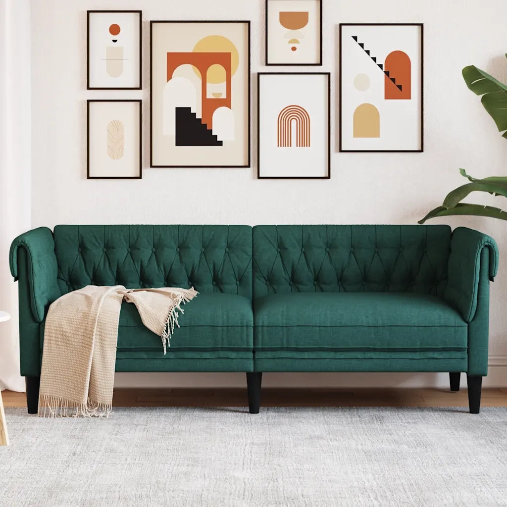 Divano Chesterfield a 3 Posti Verde Scuro in Tessuto 372560