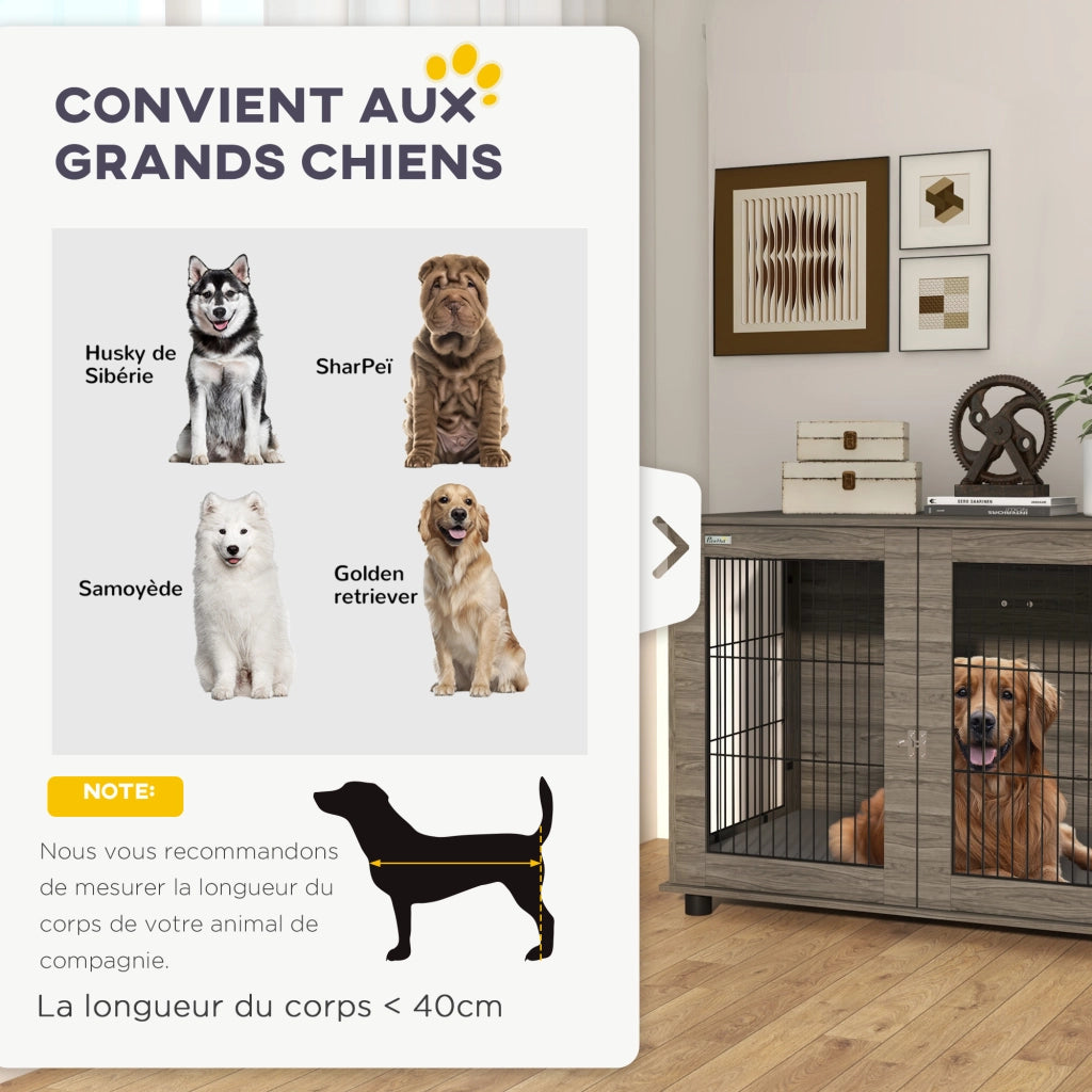 Tavolo per cani con gabbia ¨C zephmum ¨C grigio 100x60x73.5 cm