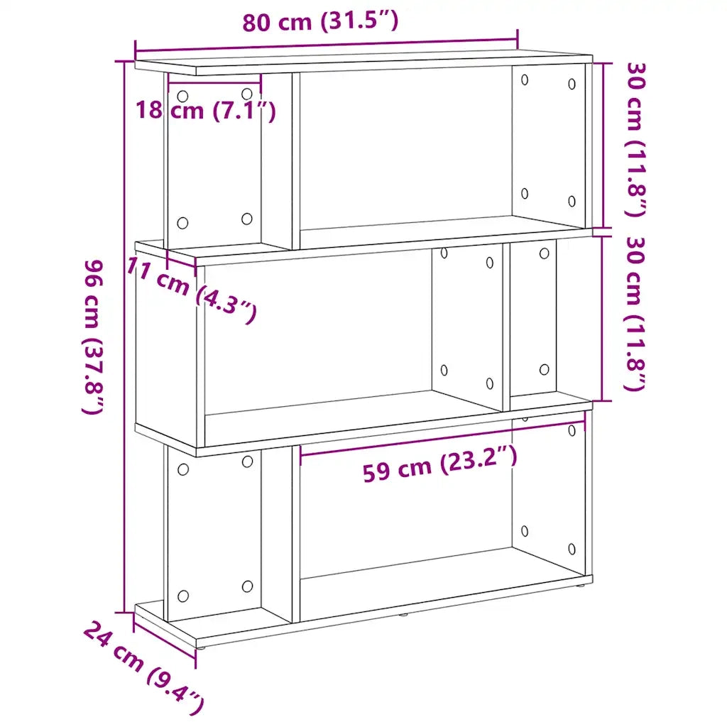 Libreria-Scaffale per Libri-Mobile di Stoccaggio Rovere Nero 80x24x96 cm in Legno Ingegnerizzato