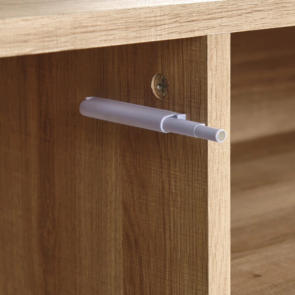 Porta TV Finitura in legno chiaro e carta MDF grigia 1 mobile 2 ripiani aperti Contenitore a ripiano basso