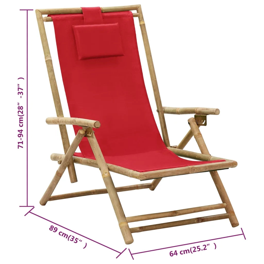 Sedia Reclinabile Relax Rossa in BambÃ¹ e Tessuto