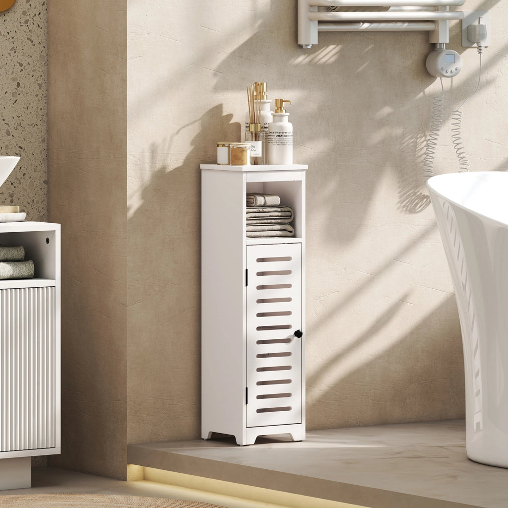 Armadietto da Bagno 4 Livelli con Anta Persiana e Ripiani Aperti ¨C zephmum ¨C Bianco 22x20x75 cm