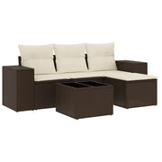 Set Divano da Giardino 5 pz | Set Salotto da Giardino con Cuscini Marrone in Polyrattan