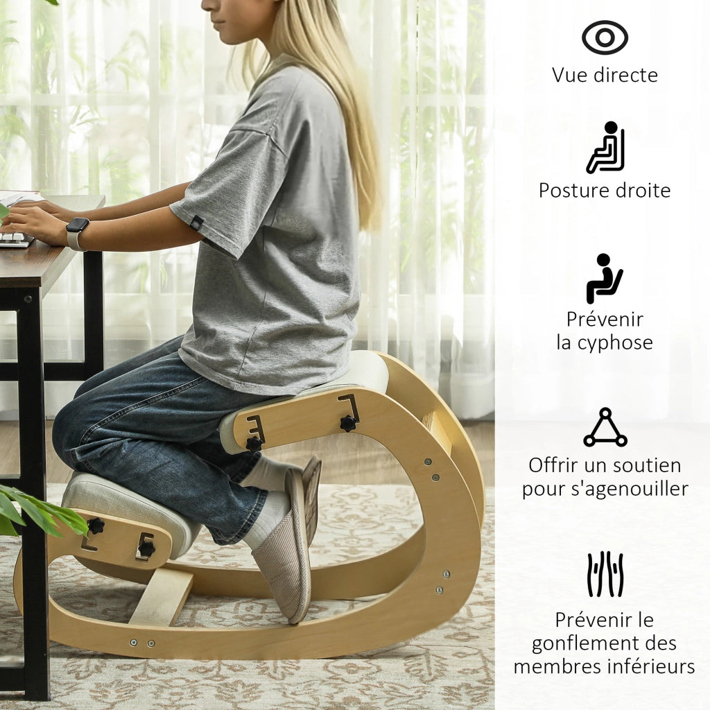 Sedia ergonomica da ginocchio in legno con funzione dondolo ¨C zephmum ¨C regolabile