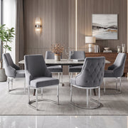SEDIA da pranzo in velluto grigio e metallo argento, Set da 4 pezzi