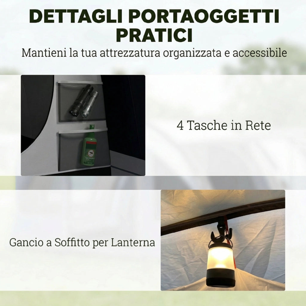 Tenda Tunnel 2-4 Persone 480x300x213 cm Camera da Letto Zona Giorno Impermeabile in Fibra di Vetro e Poliestere Blu Navy