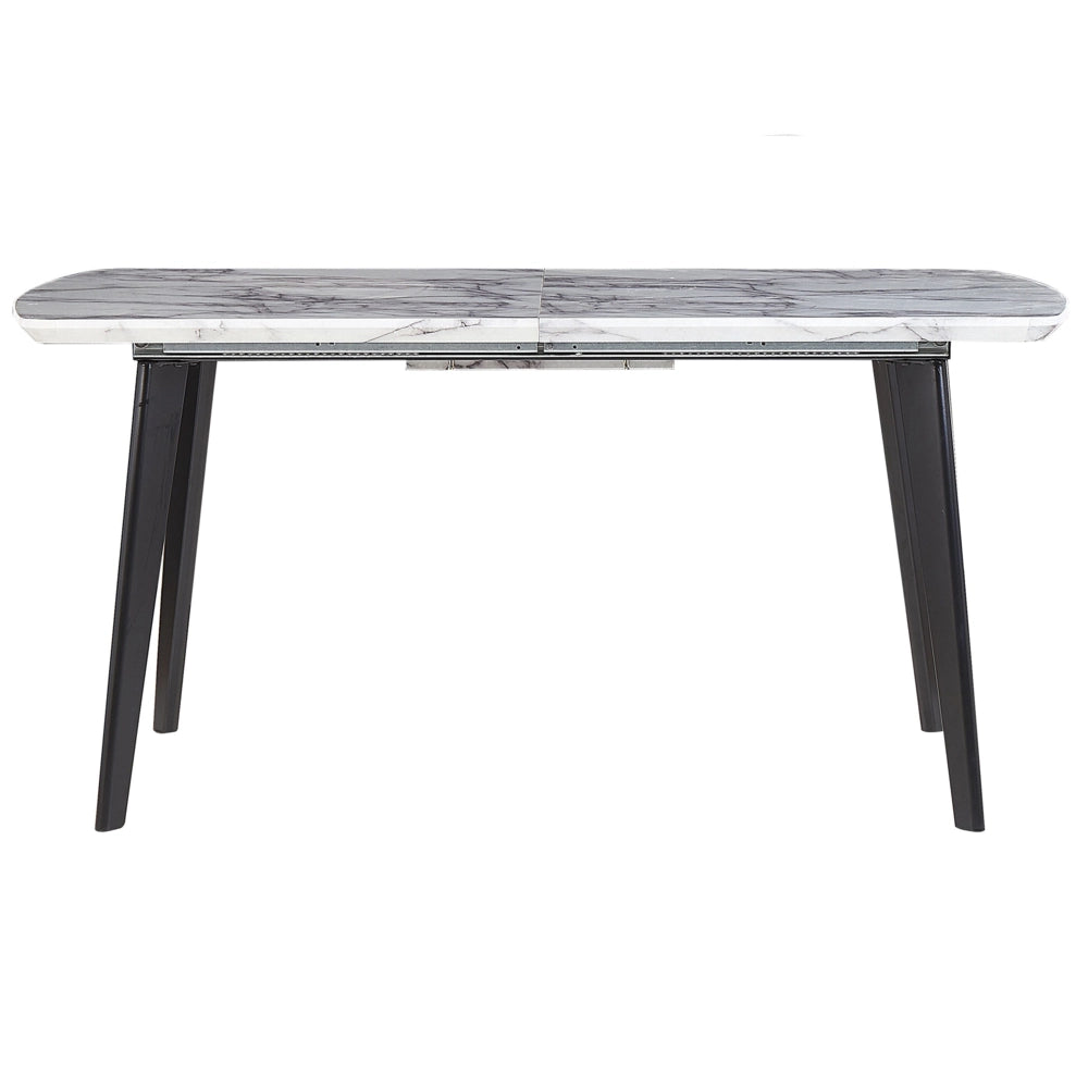 Tavolo da Pranzo Effetto Marmo MDF Gambe in Ferro Nero Piano Allungabile Rettangolare 160/200 x 90 cm