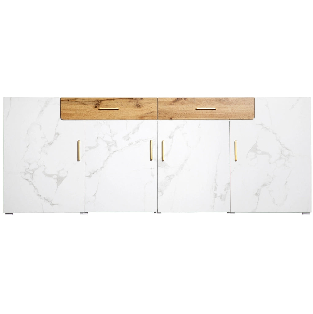 Sideboard bianco e marrone 208 x 39,5 x 80 cm con 4 porte e 2 cassetti in truciolato e PVC