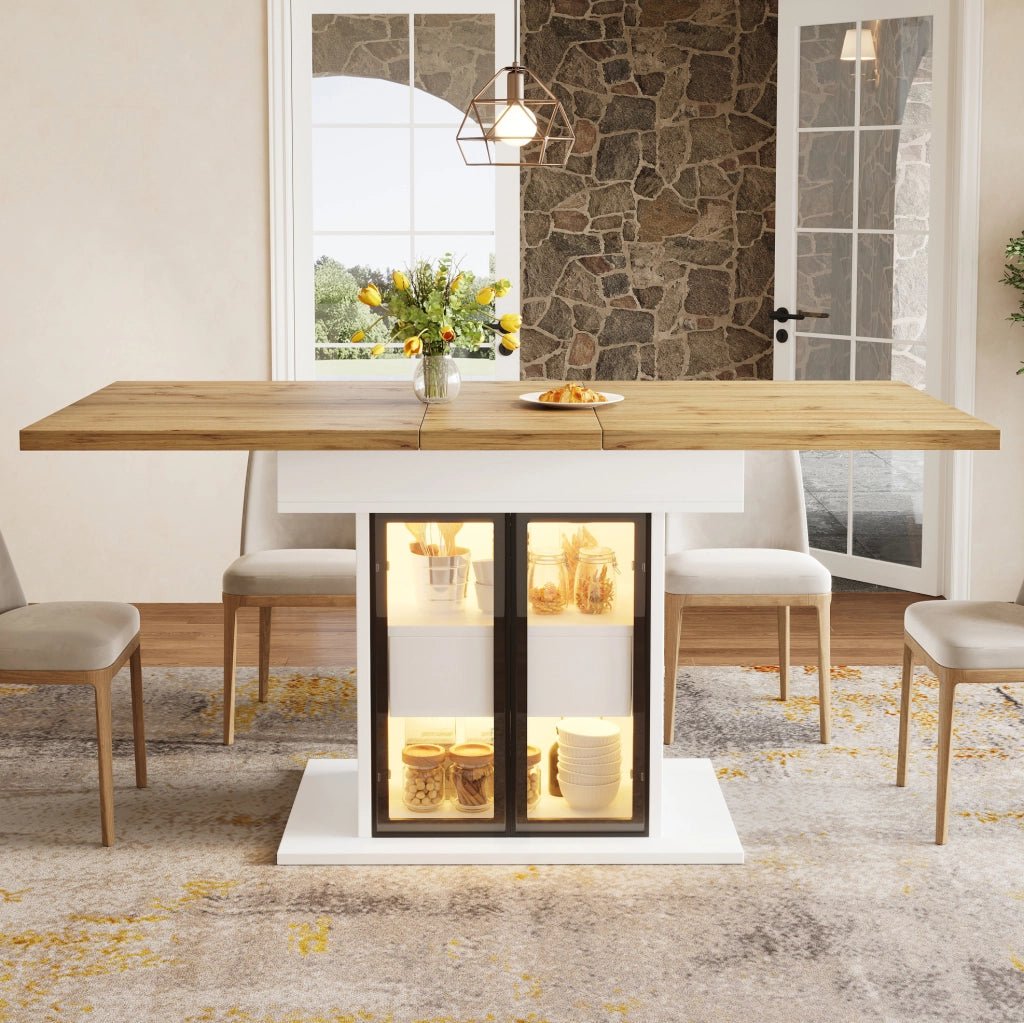 Tavolo da pranzo estensibile 110-140 cm con LED RGB bianco