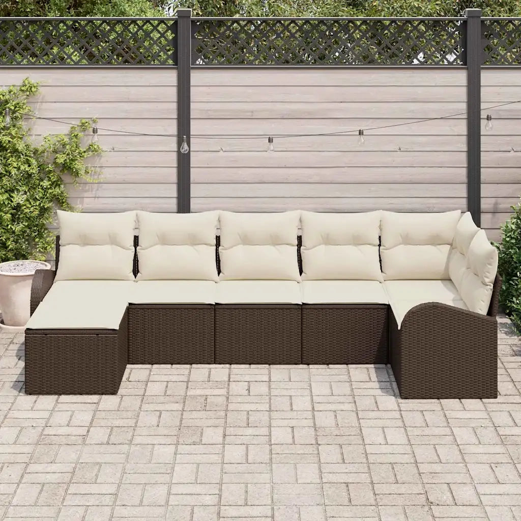 Set Divano da Giardino con cuscino 7 pcs Marrone Poly Rattan 3346128