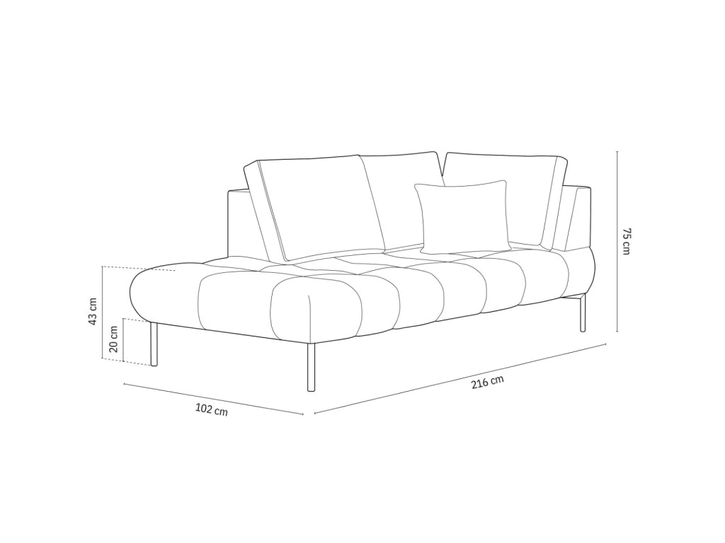 Cosmopolitan Design - Chaise longue sinistra "Hastings" 2 posti in velluto grigio 