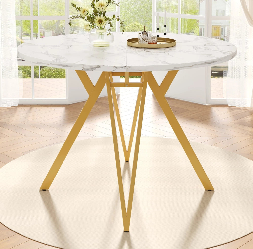 Tavolo da pranzo rotondo Ø100 cm effetto marmo oro