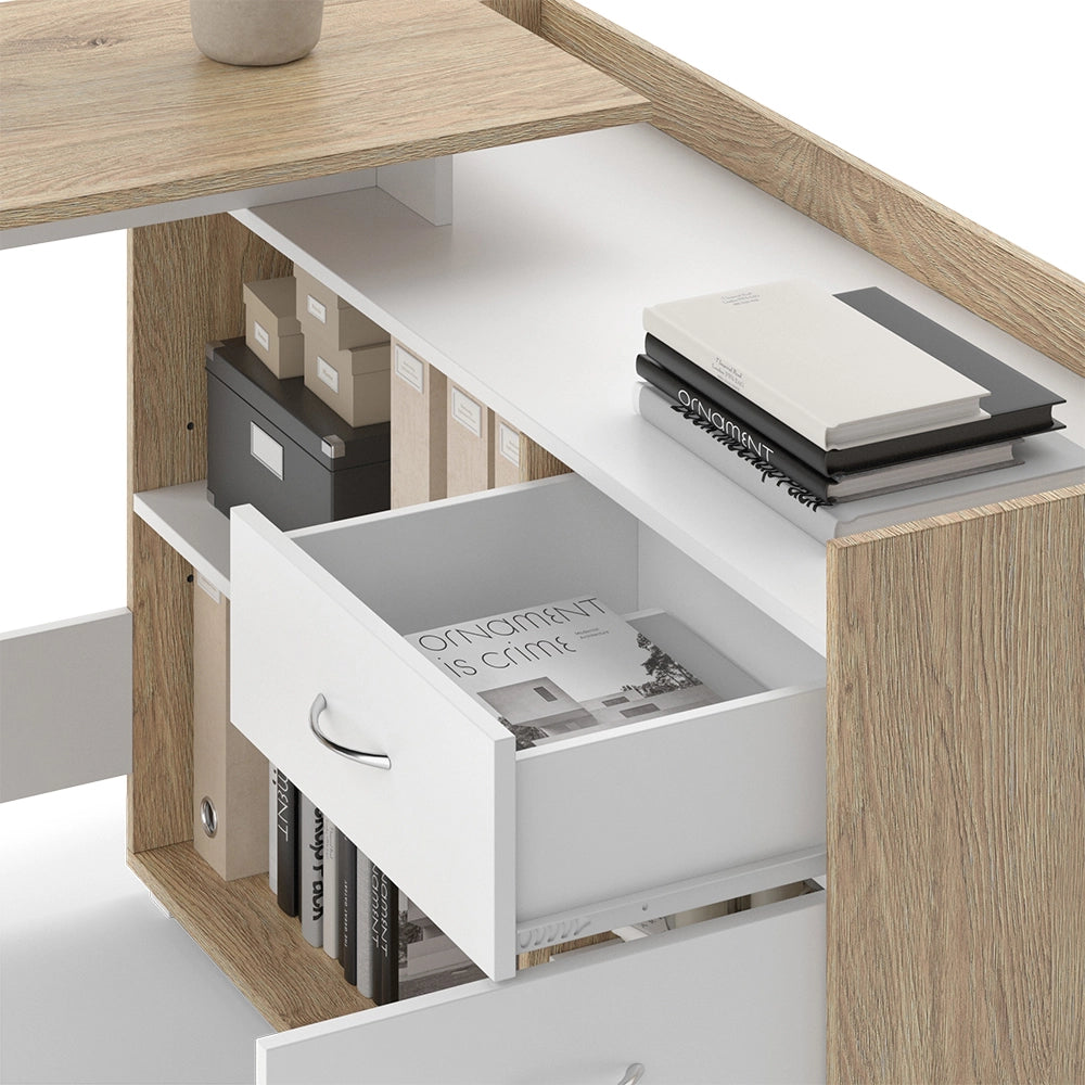 Vicco Scrivania ad angolo Bianco/Sonoma 135 x 77 cm con cassetto