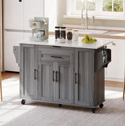 Isola cucina mobile 136x70x92 cm con piano estraibile in MDF grigio